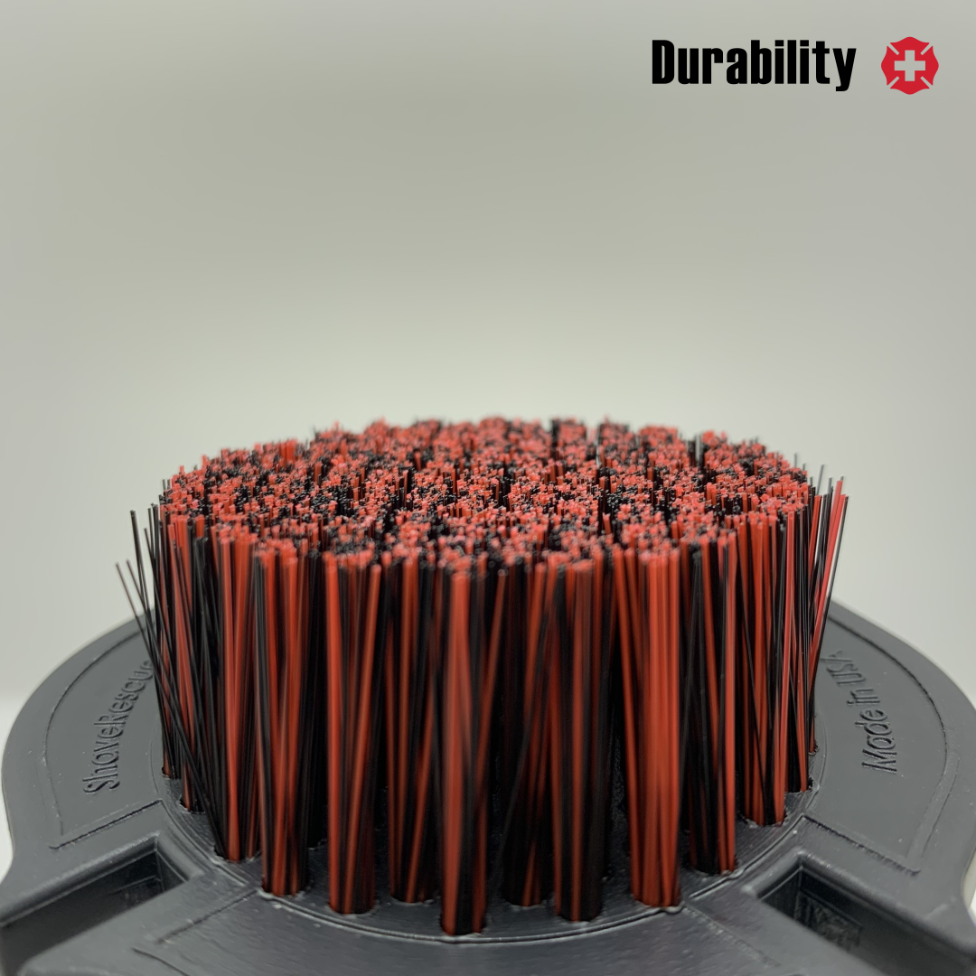 Durability – cut-resilient nylon fibers mounted in a solid injection molded base.