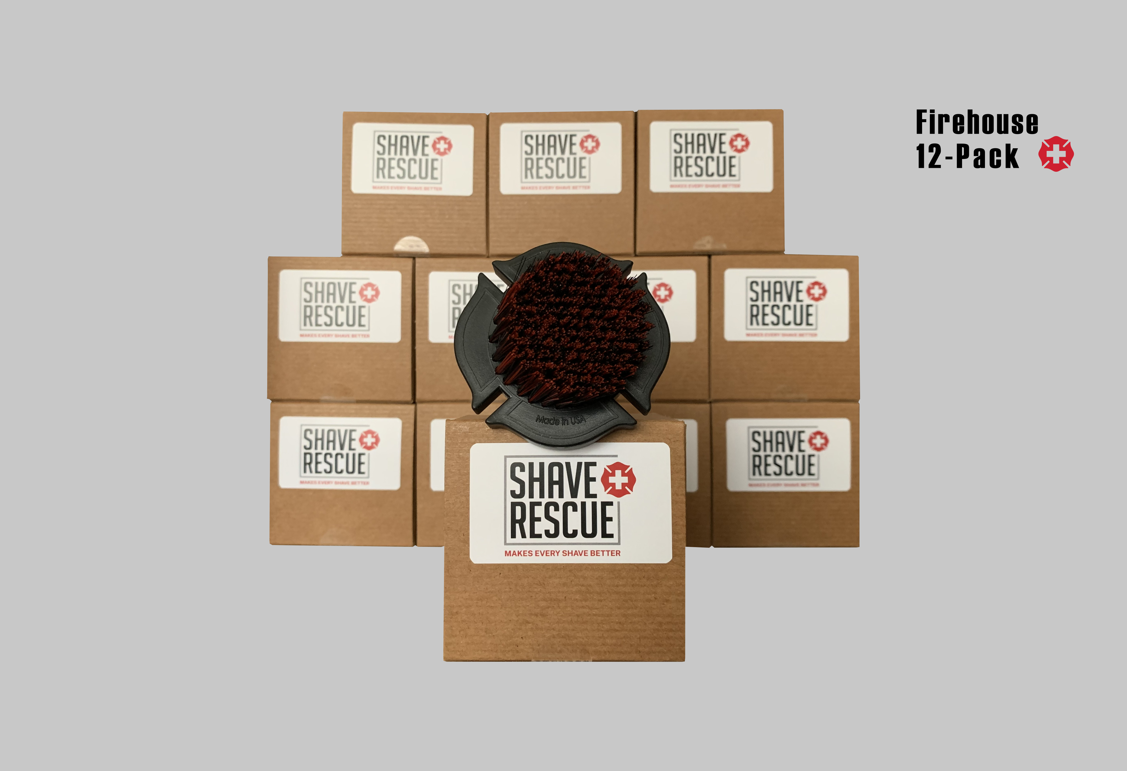The Firehouse 12-Pack by Shave Rescue contains 12 individually packaged Original Rescue Brushes.